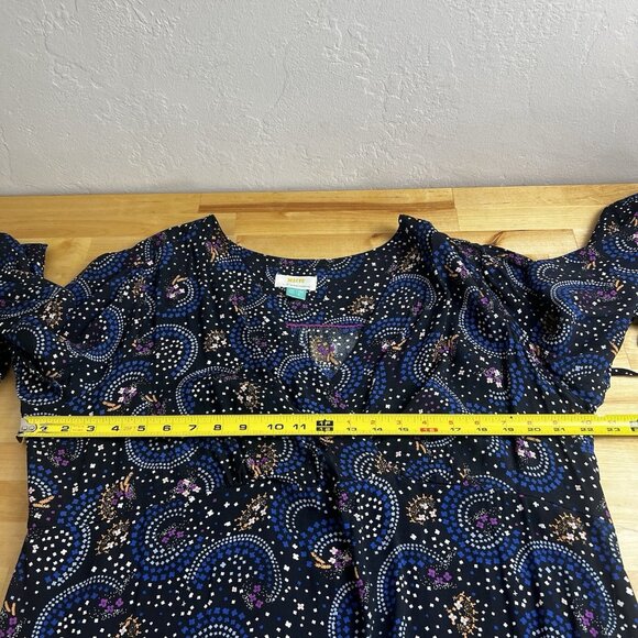 Anthropologie Maeve Dress Size 16W Long Sleeve Black V-Neck Pattern Knee Length - Picture 11 of 12